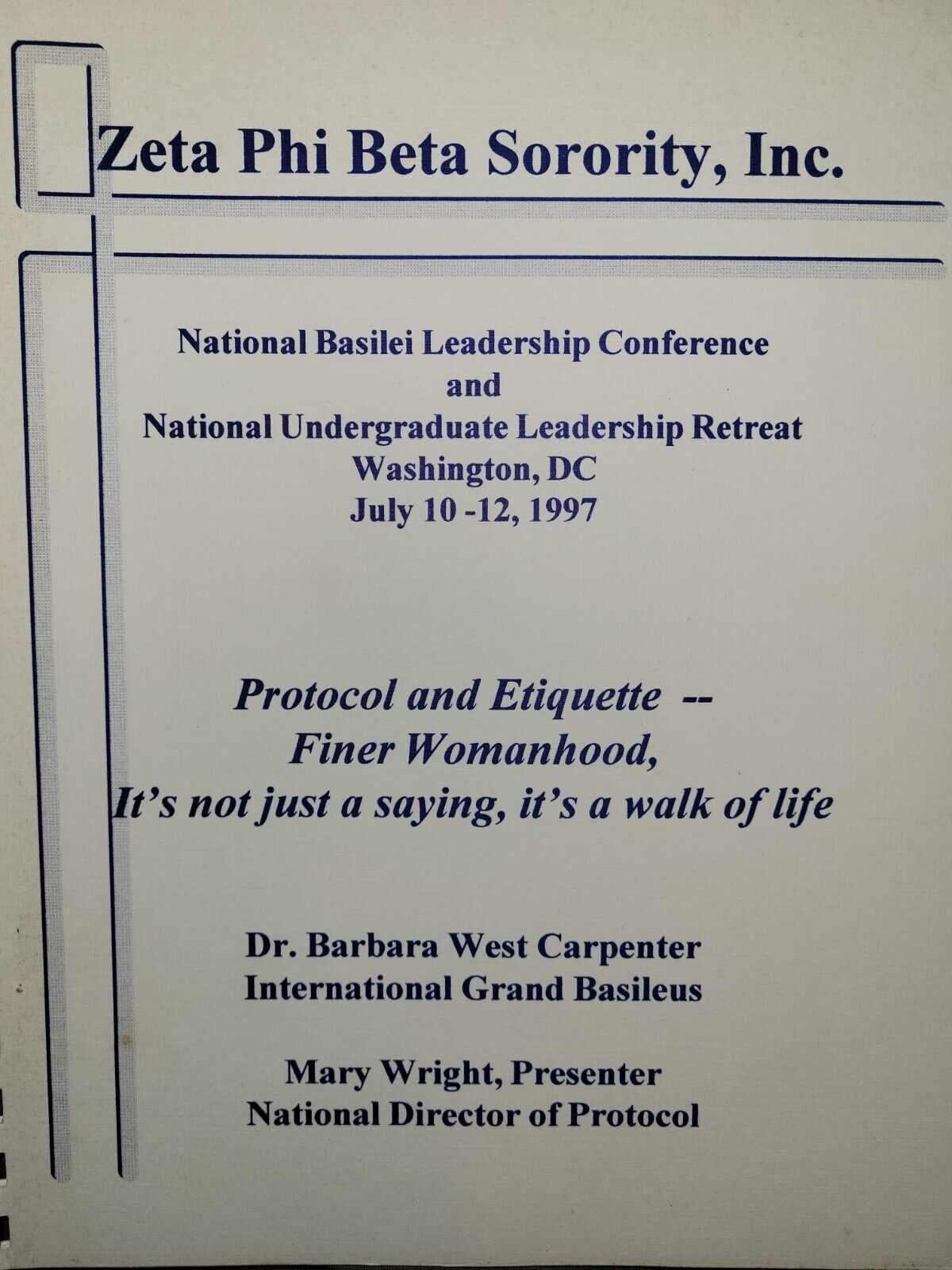 Zeta Phi Beta Sorority Inc National Basilei Leadership Conference  July 1997