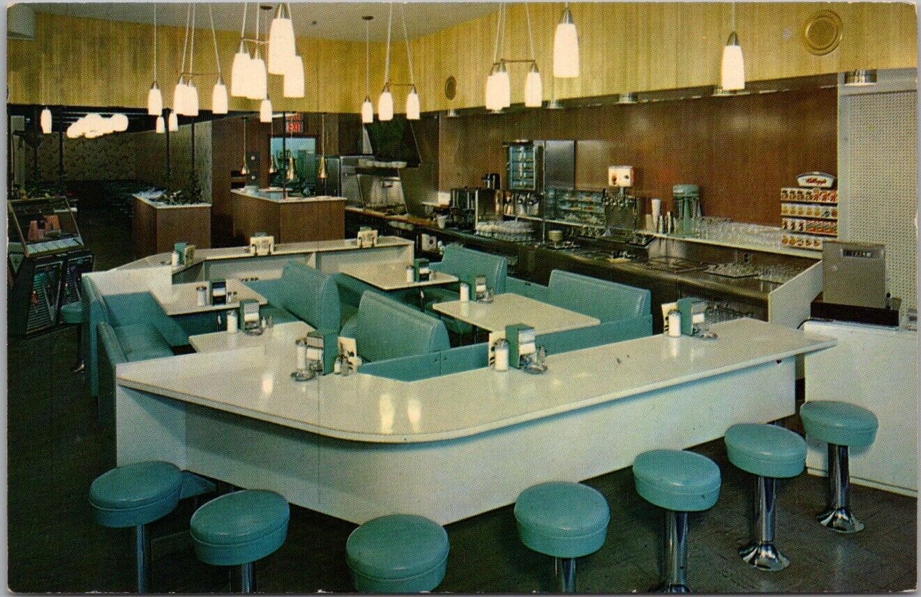 1950s Minneapolis, Minnesota Postcard TALLY HO RESTAURANT Lunch Counter View