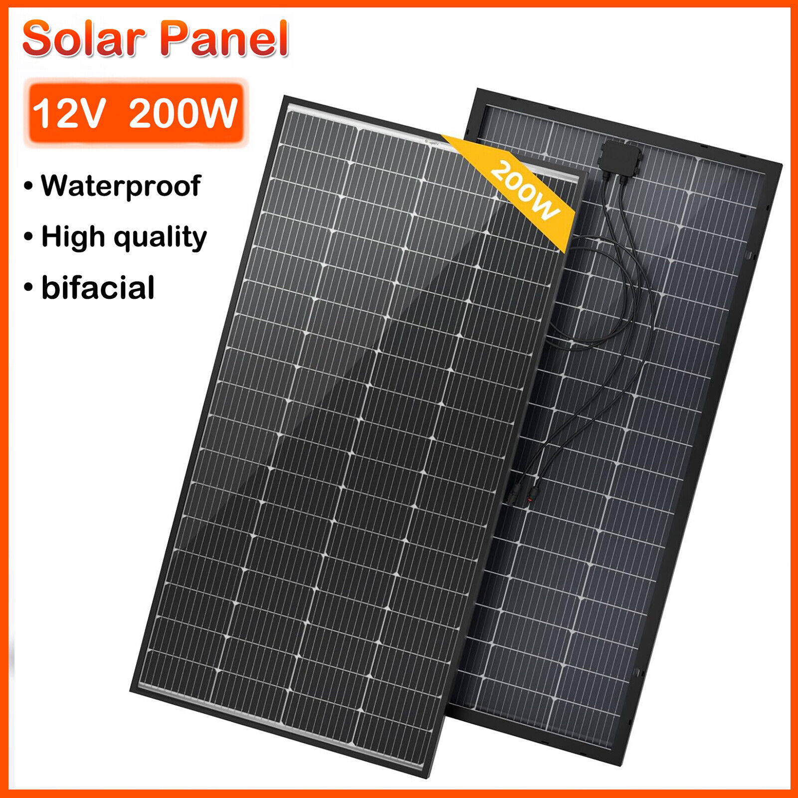 BougeRV Bifacial 200W Solar Panel 12V Power RV Camping Home 23% High-Efficiency