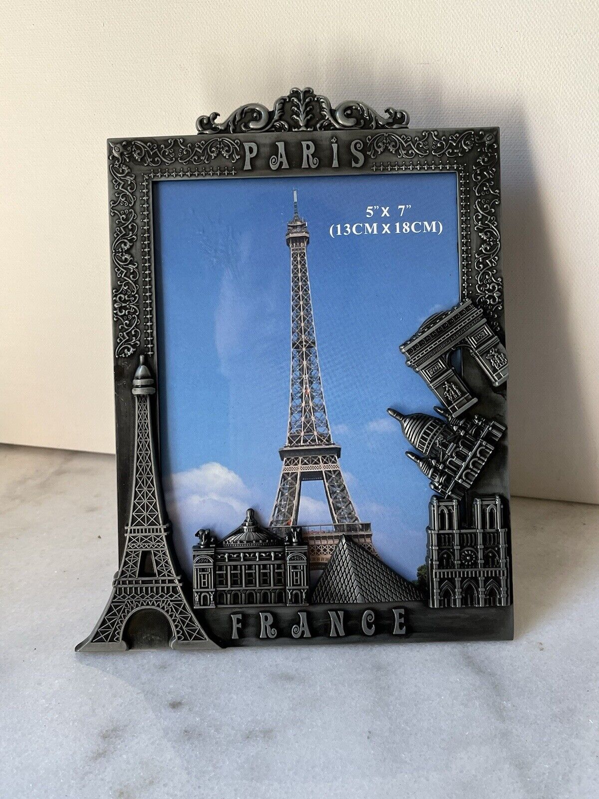 Paris Eiffel Tower France Picture Frame Metal Silver For 5”x7” Photo