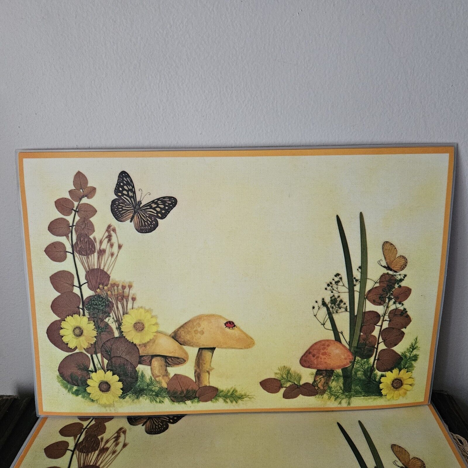 Vintage 6 Magic Mushroom Butterfly & Ladybug Reversible Plastic Placemats