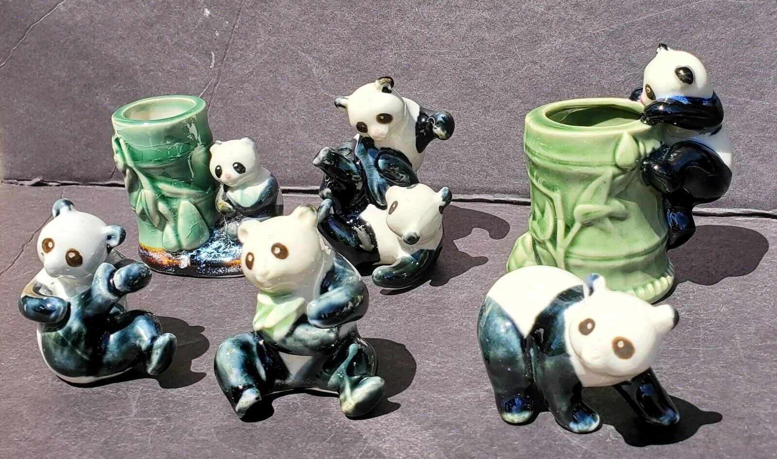 Vintage Chinese Porcelain Bear Figurine Miniature Set Of 6