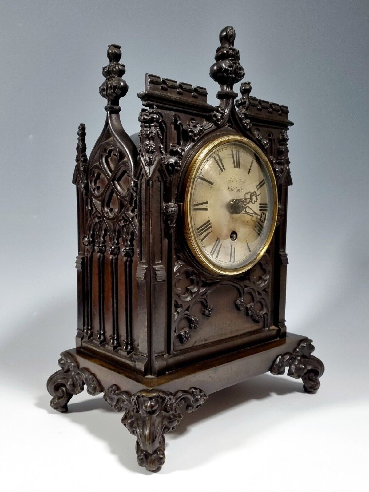 Superb Rare Antique English Fusee Gothic Bracket Clock, Serviced & Warranty.