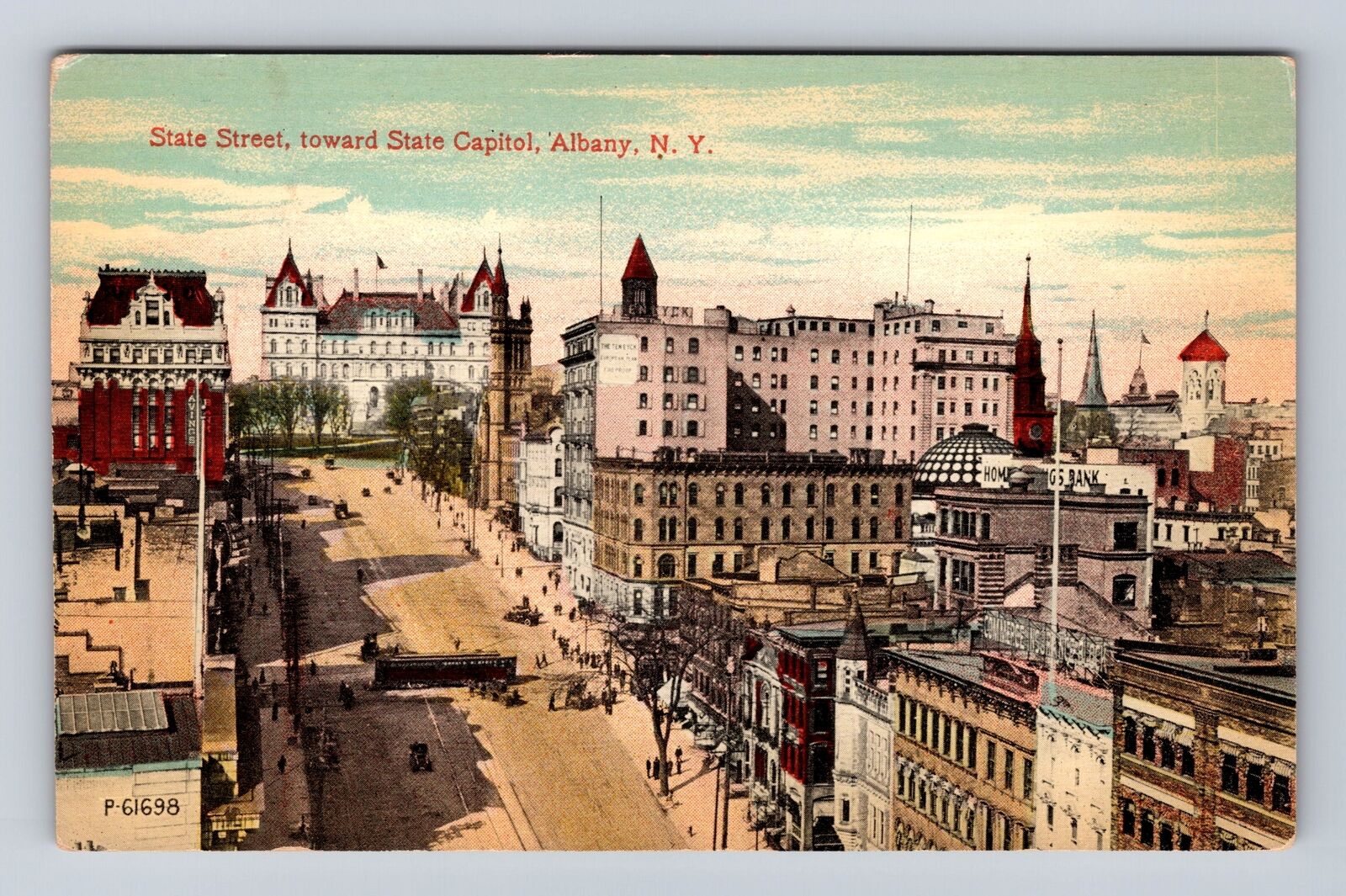 Albany NY- New York, Aerial State Street, Advertisement, Vintage Postcard