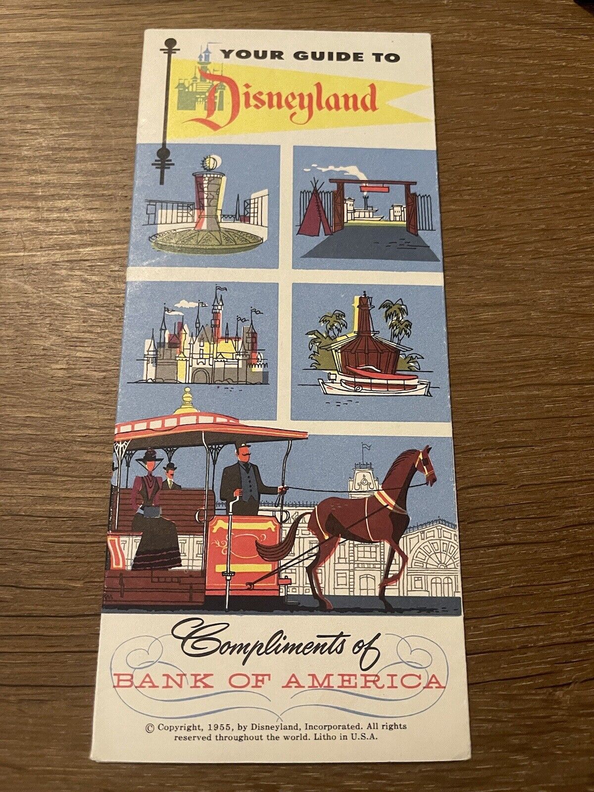 Vintage 1955 YOUR GUIDE TO DISNEYLAND Fold Out Brochure/Map BANK OF AMERICA