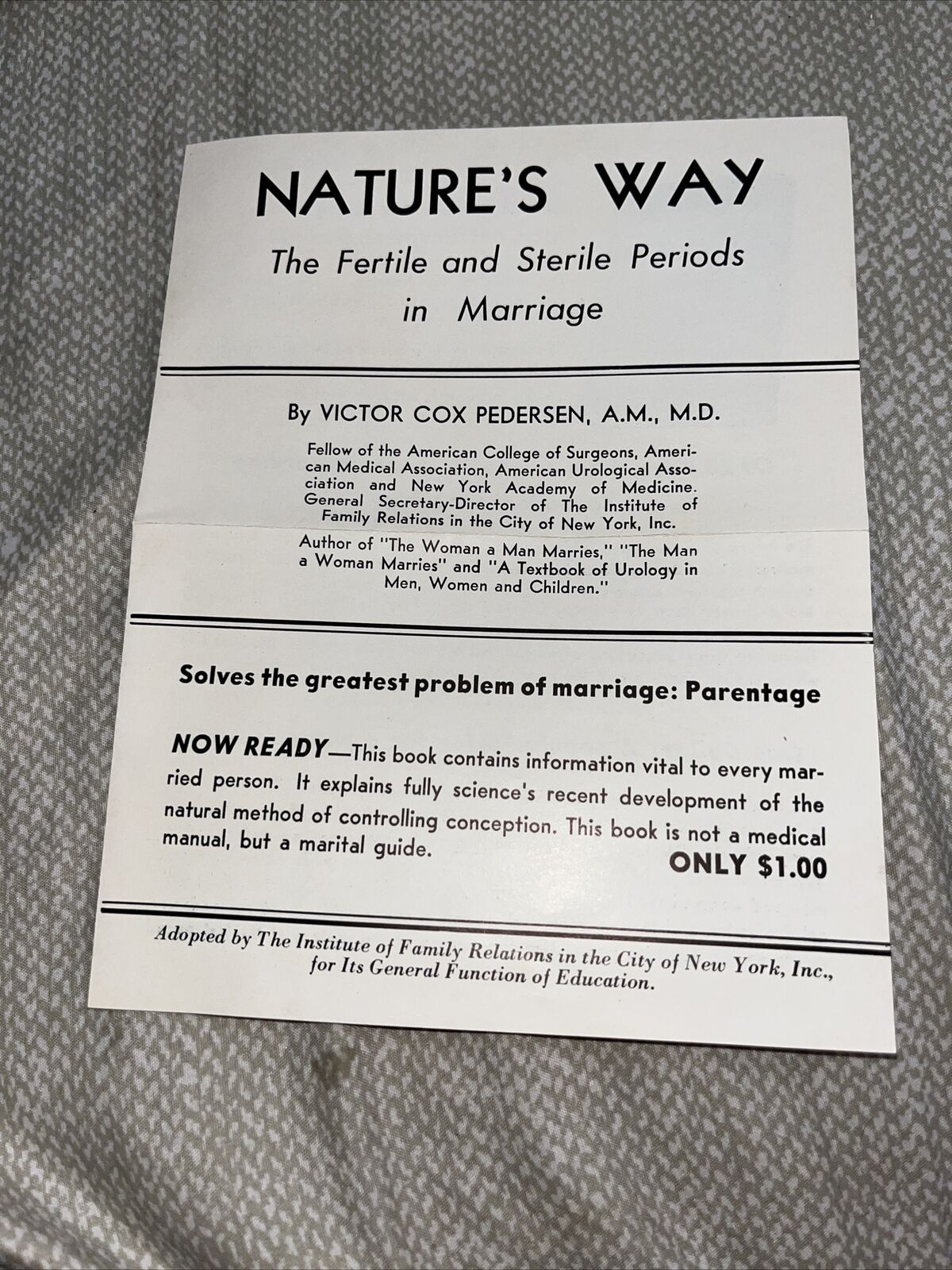 Vintage Advertisement for Nature’s Way: Fertile and Sterile Periods in Marraige