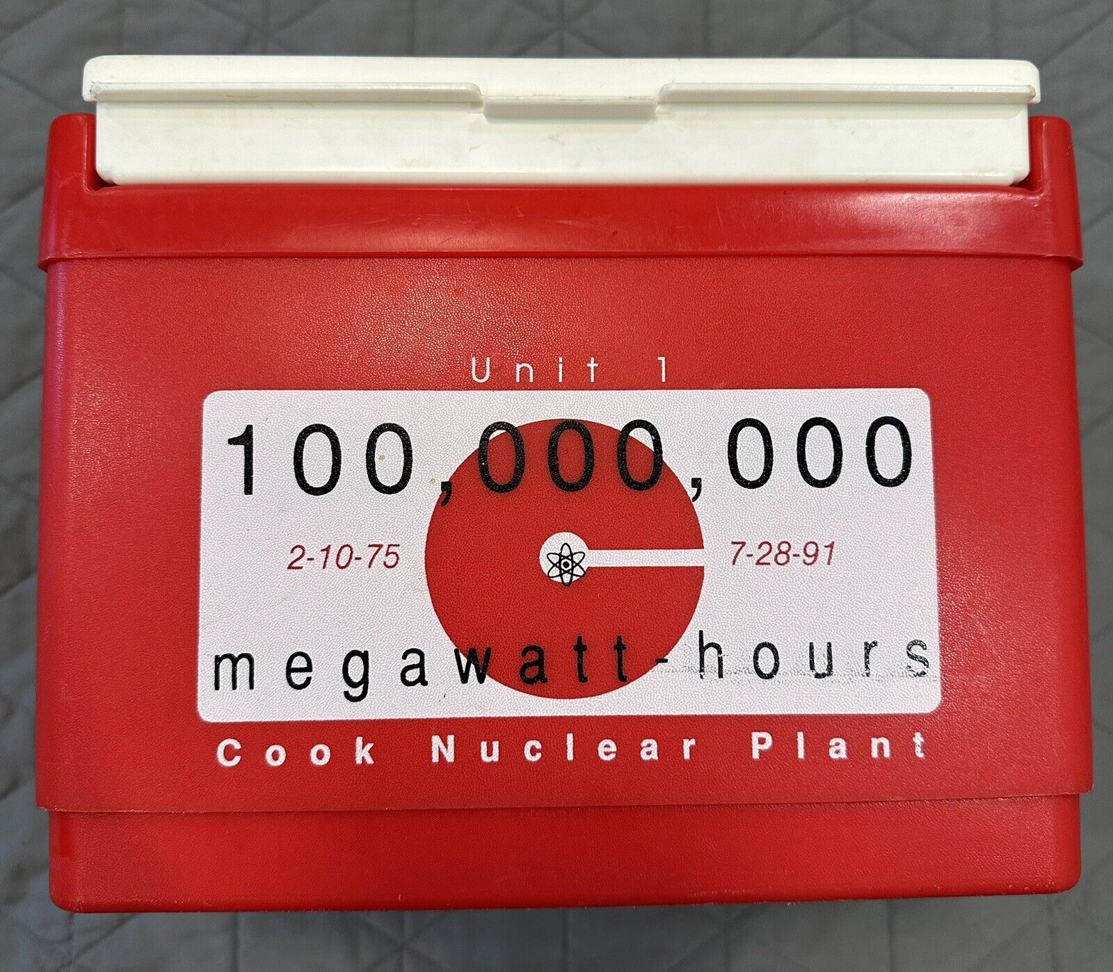 Cook Nuclear Plant 100 Million Megawatt Hours 1975-1991 Cooler Red Vintage