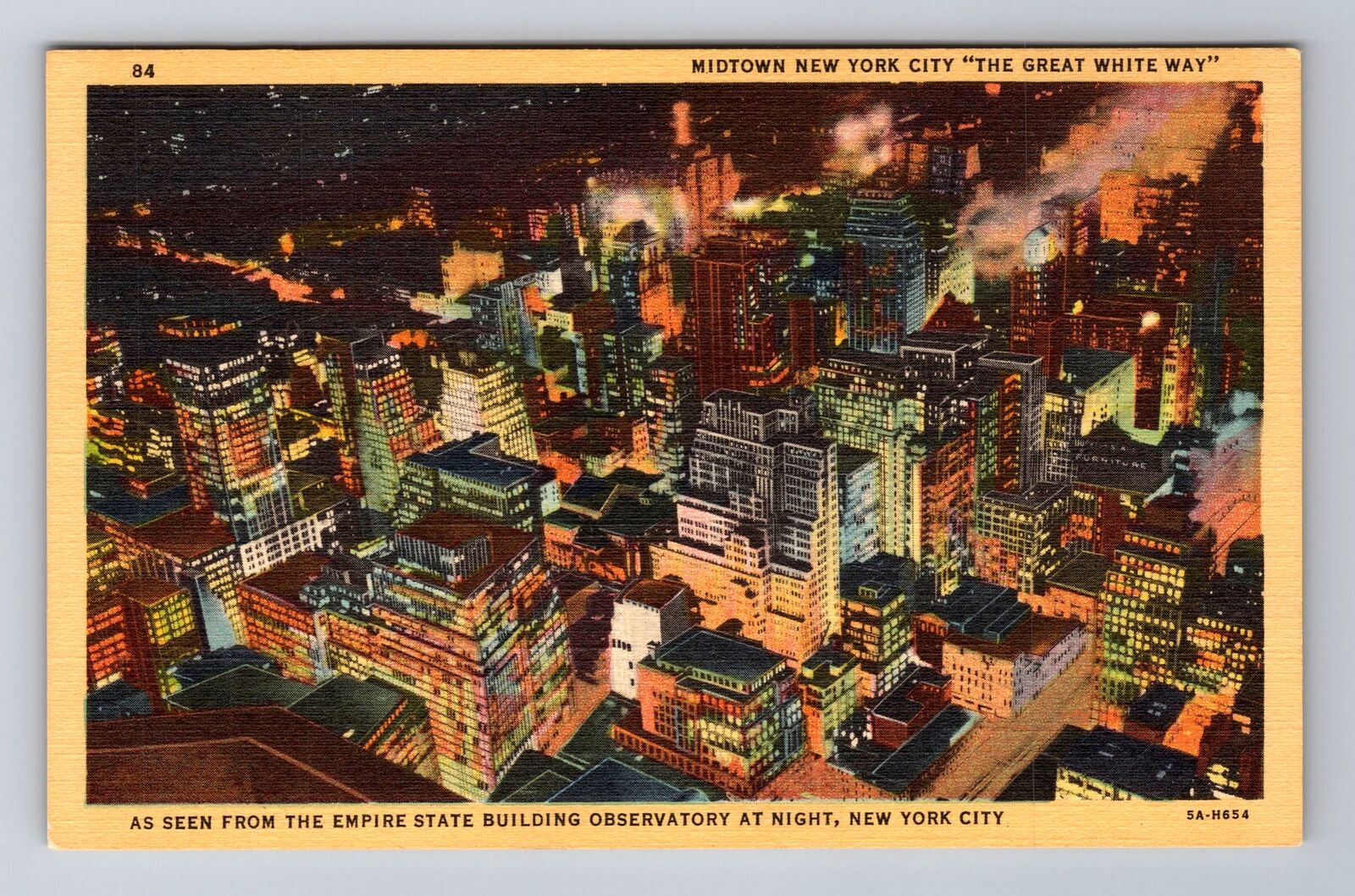 New York City NY-New York, Aerial Midtown At Night, Antique, Vintage Postcard