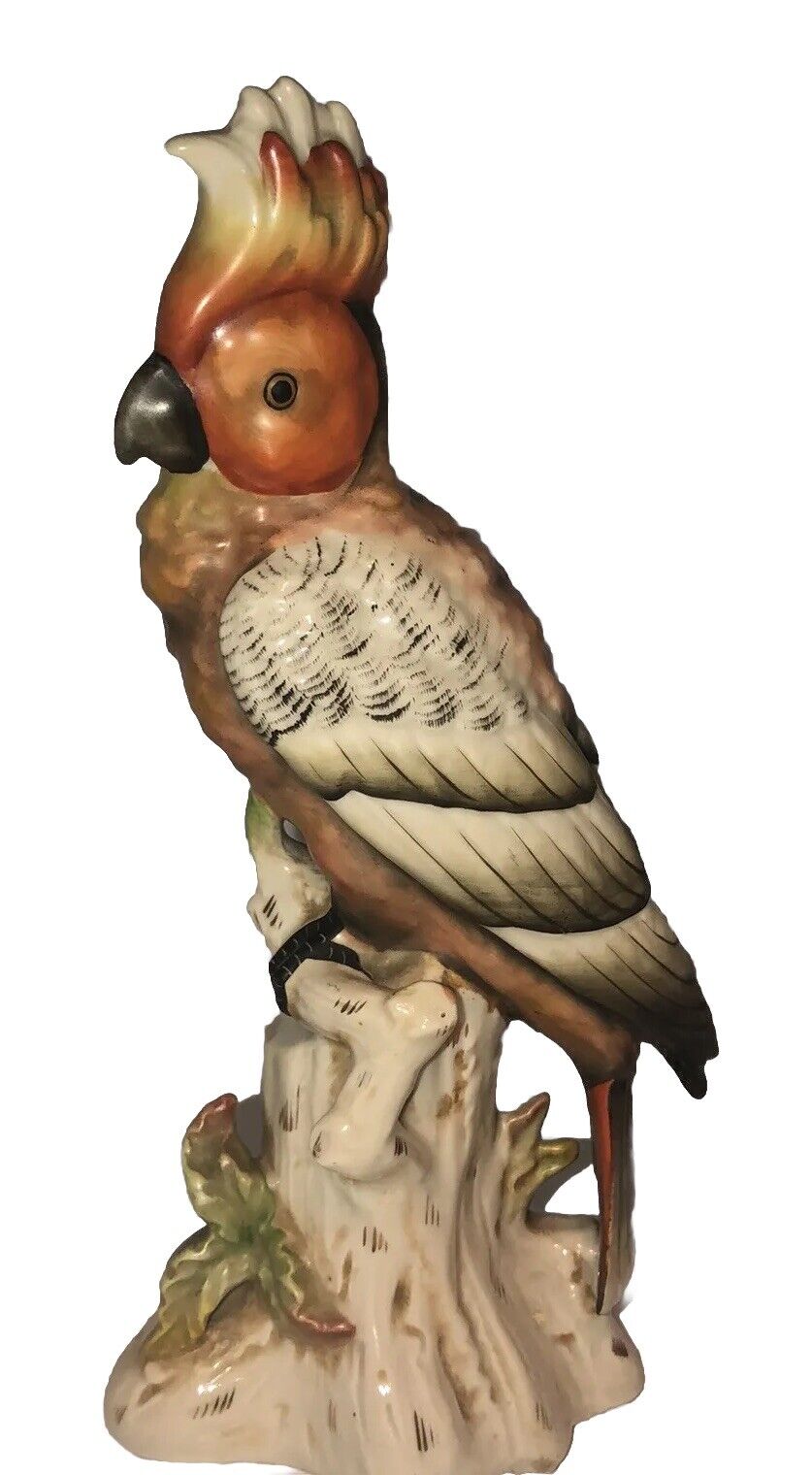 Antique High-Quality Porcelain Figurine Parrot Cockatoo Bird