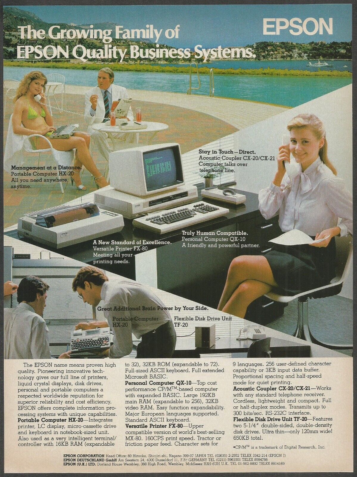 EPSON Personal Computer QX-10, Portable Computer HX-20 - 1983 Vintage Print Ad