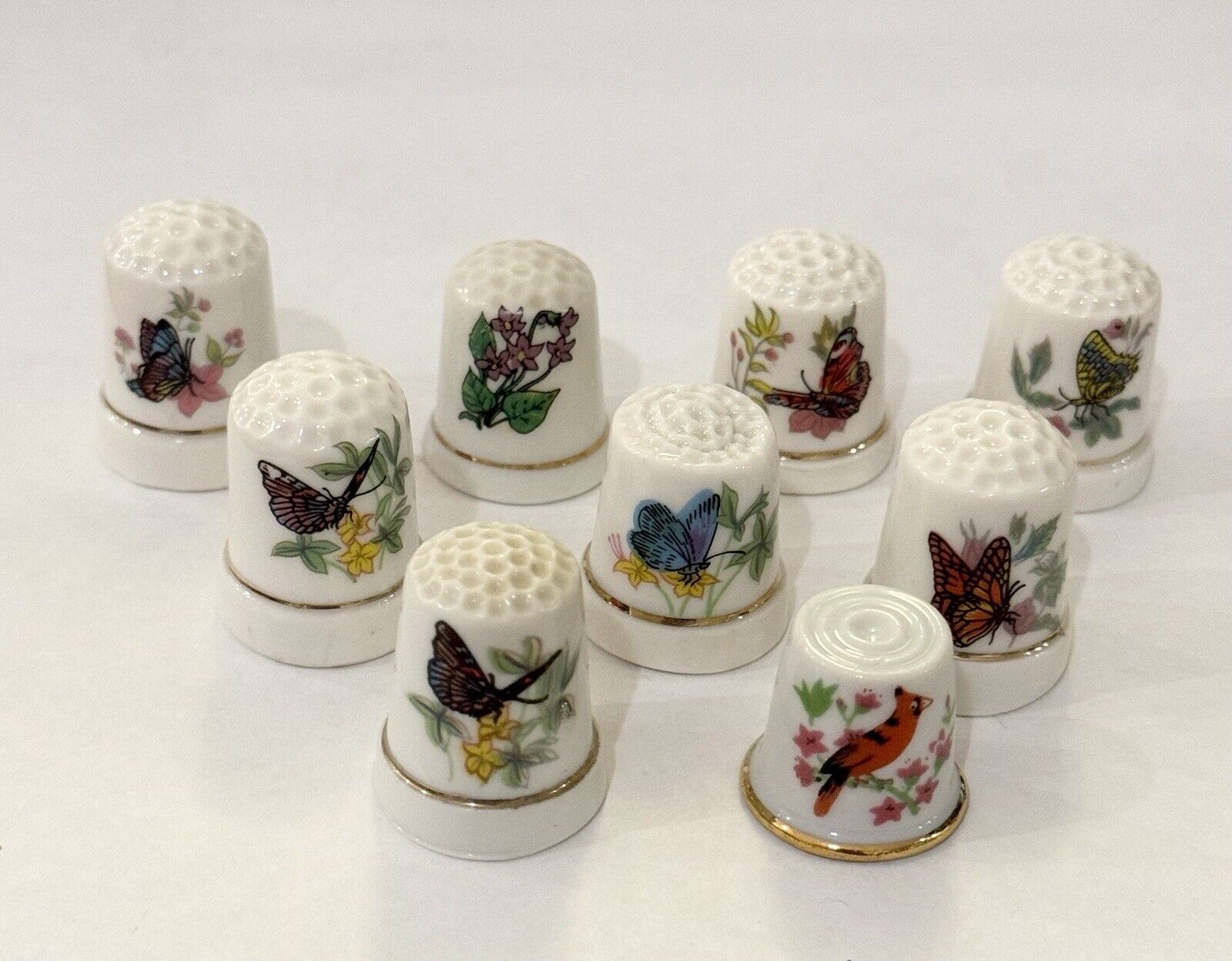 Lot Of 9 Vintage Porcelain Thimbles Butterflies Flowers Thimble Collection