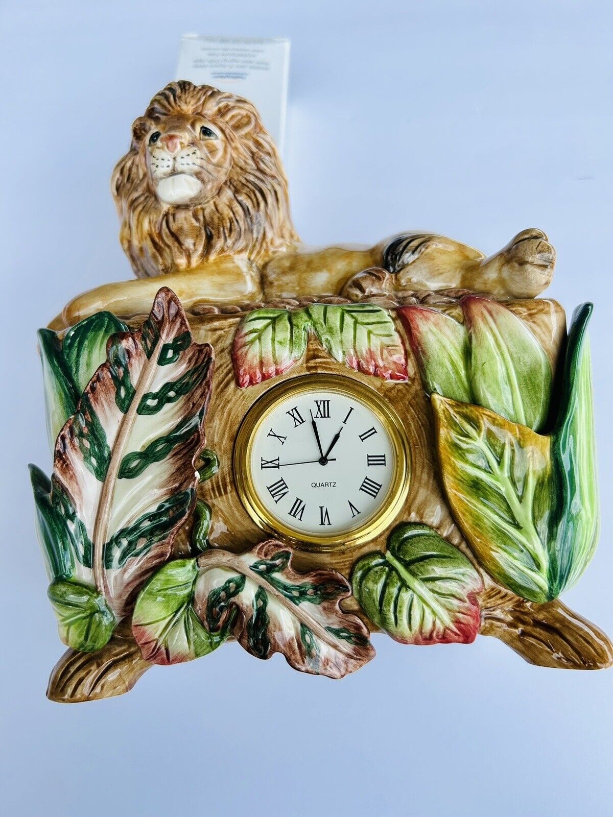 FITZ AND FLOYD Lion jungle Lidded Box with Insert Clock