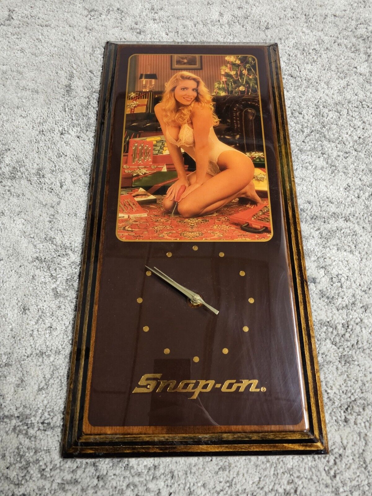 VTG SNAP-ON TOOLS LINGERIE PINUP GIRL WALL CLOCK SIGN 80's Christmas Jebco