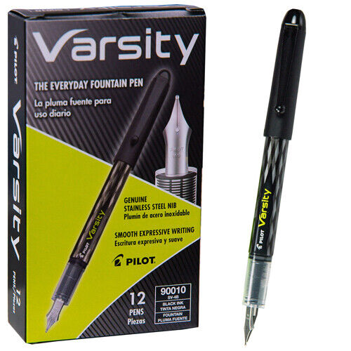 Pilot Varsity Disposable Medium Point Fountain Pen in Black - Pack of 12 NEW