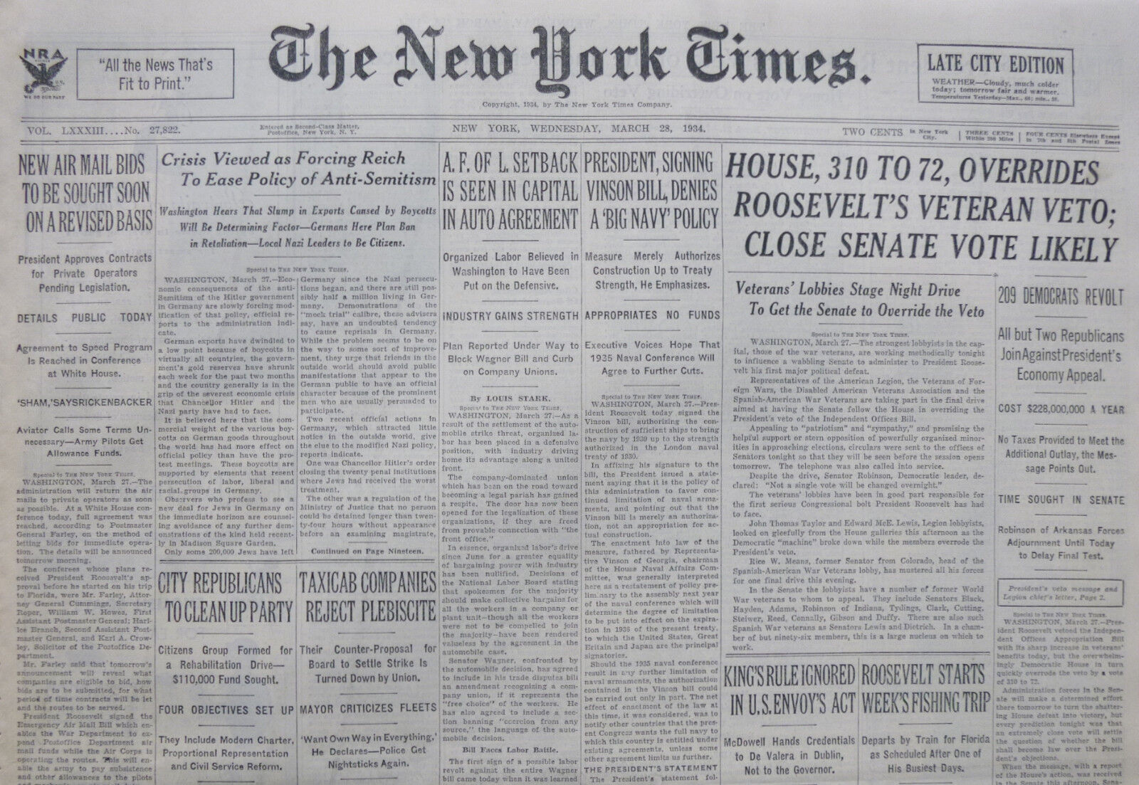 3-1934 March 28 CRISIS VIEWED AS FORCING REICH EASE POLICY OF ANTI-SEMITISM 81st