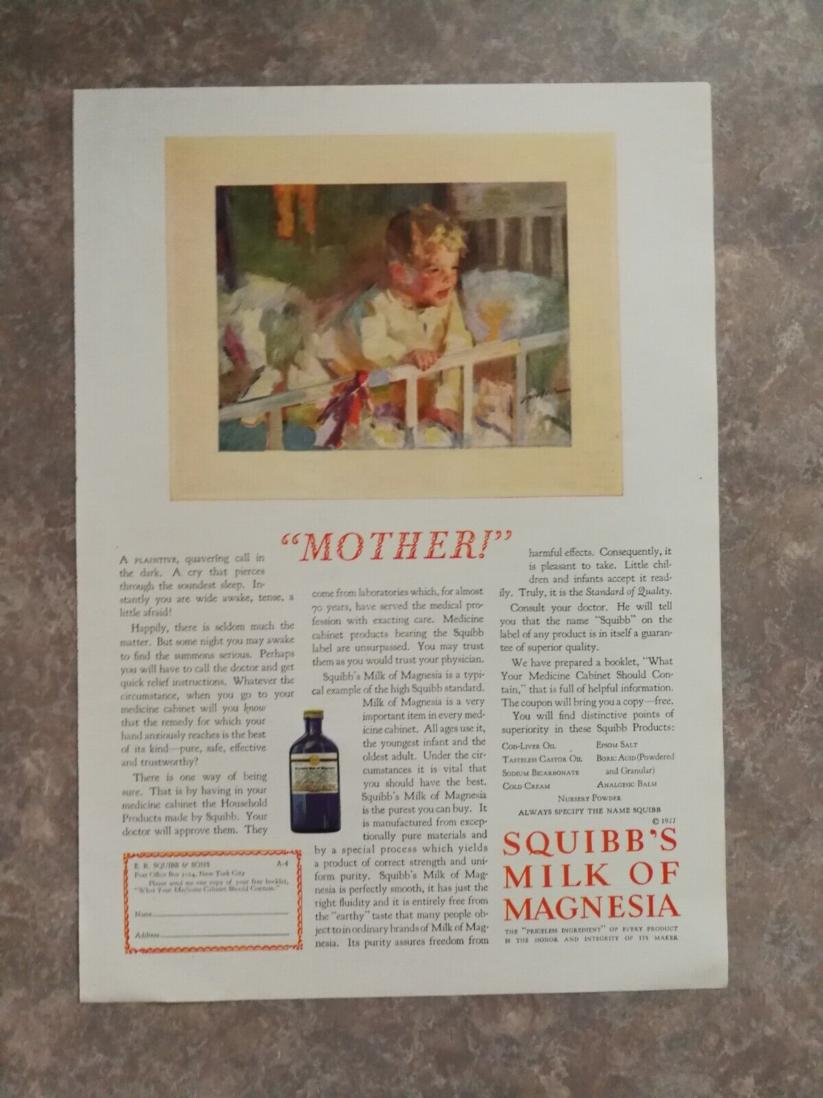Vintage 1927 Squibb's Milk of Magnesia Full Page Original Ad 422