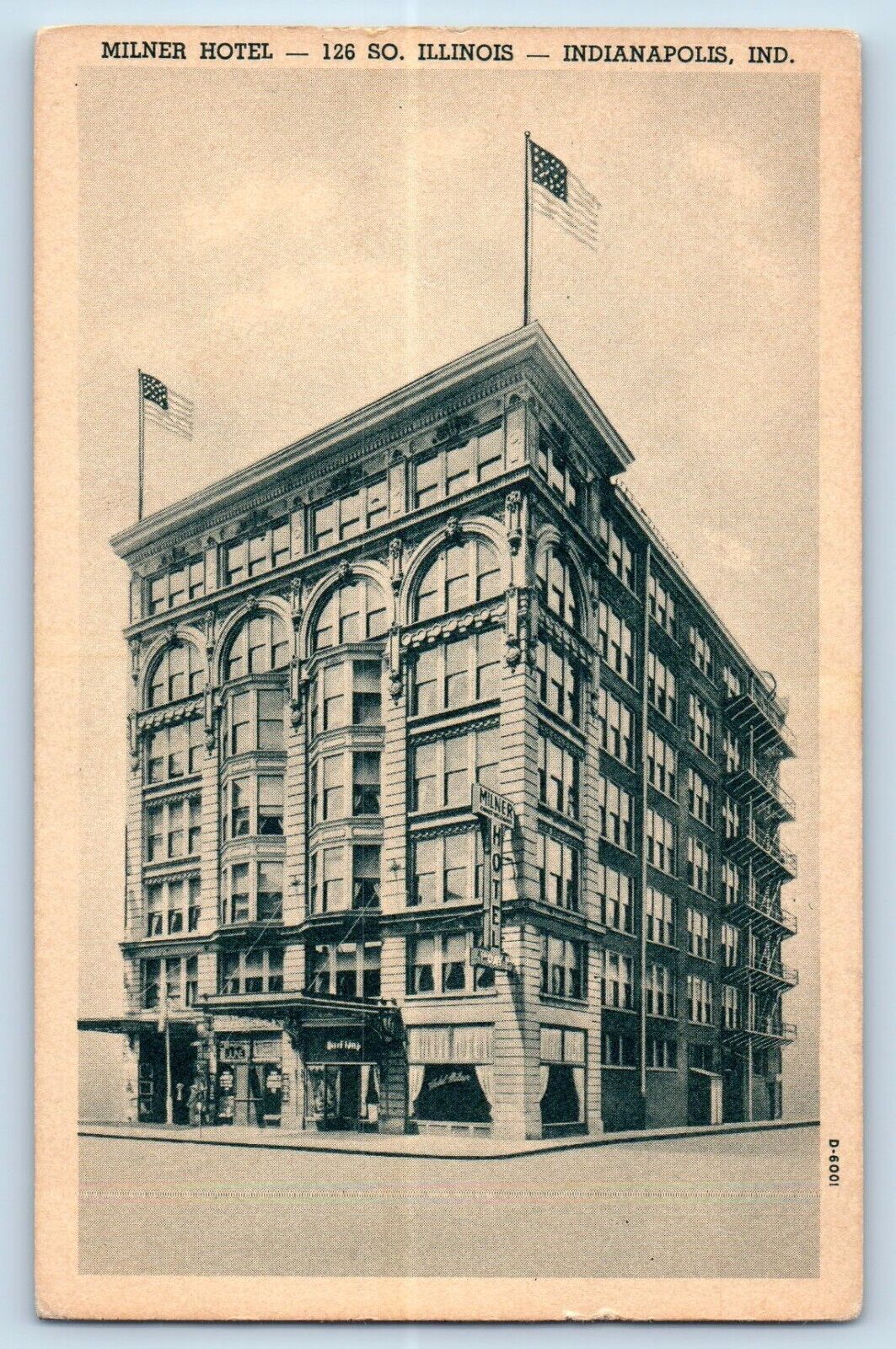 Indianapolis Indiana Postcard Milner Hotel Exterior View Building c1940 Unposted
