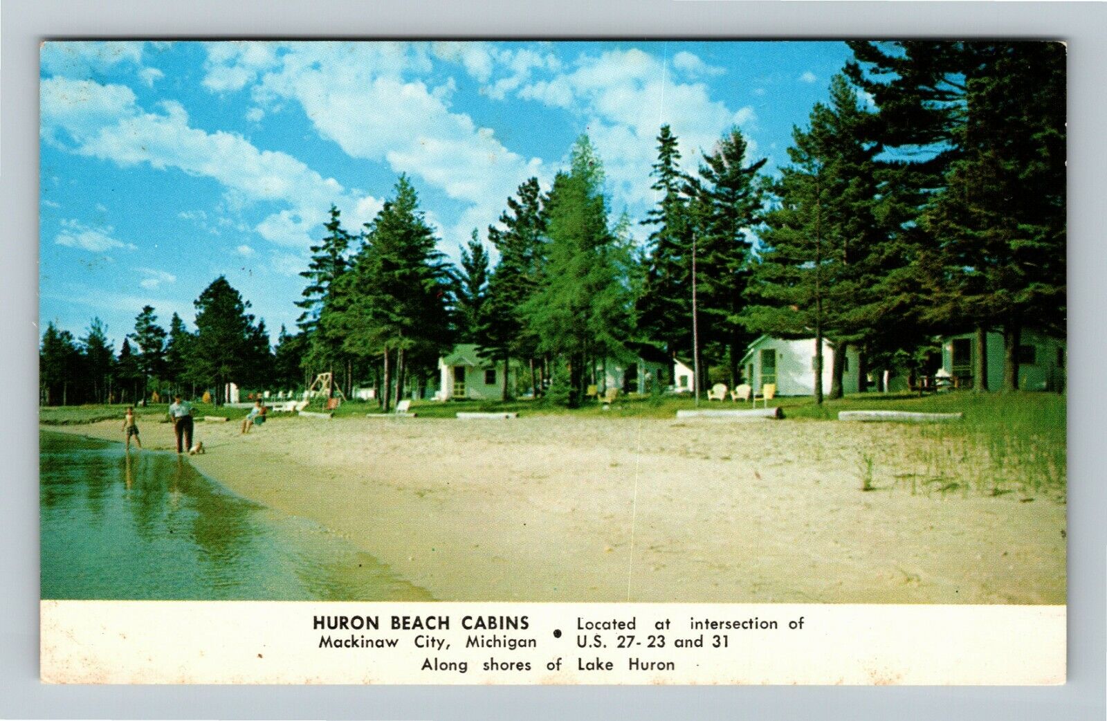 Mackinaw City MI-Michigan Huron Beach Cabins Vintage Souvenir Postcard