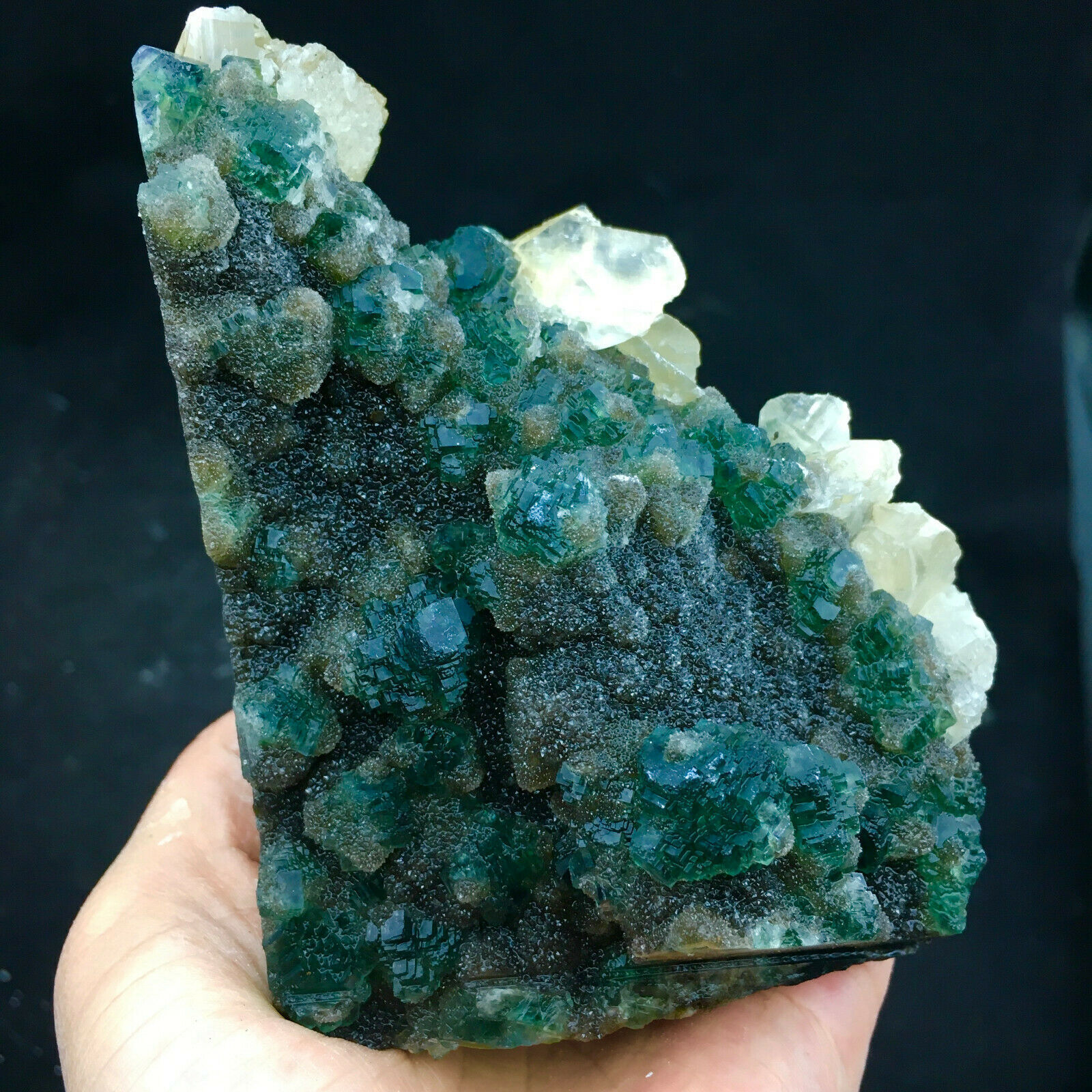 414g Natural Green Step Fluorite and Calcite Symbiosis