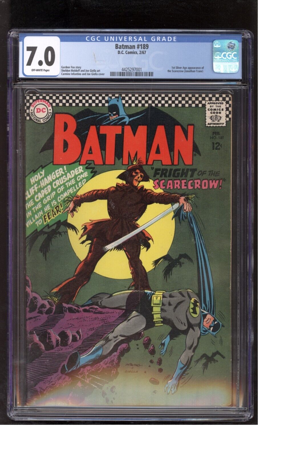Batman 189 CGC 7.0 1st Silver Age Appearance of Scarecrow 1967