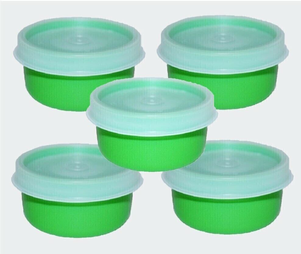 Tupperware SMIDGETS Green w/Sheer Seals ~ Mini 1 oz Containers ~ Set of 5 ~ NEW