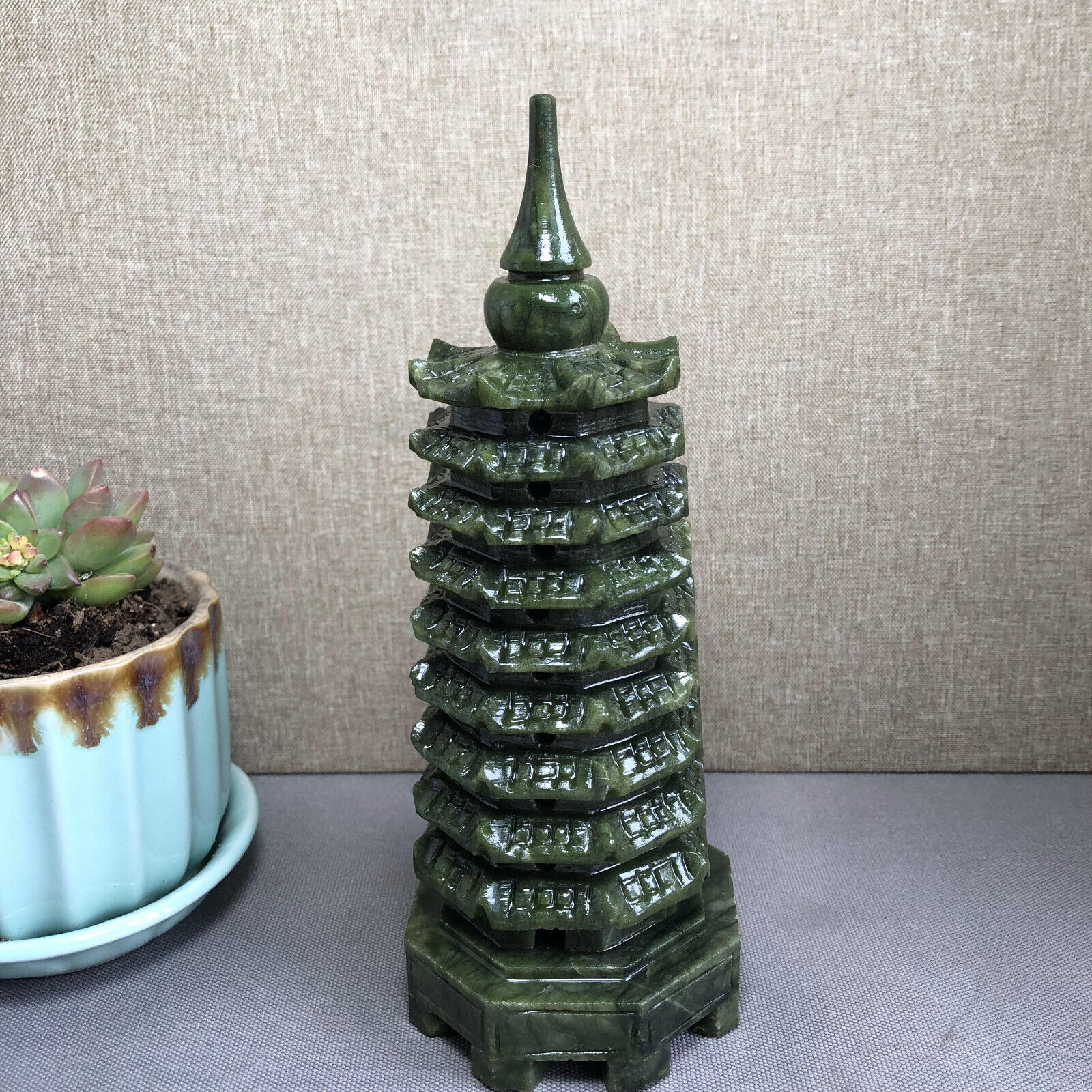 800g 1Pcs Natural Afghanistan Jade Carving Wenchang Pagoda tower Statue 185mm