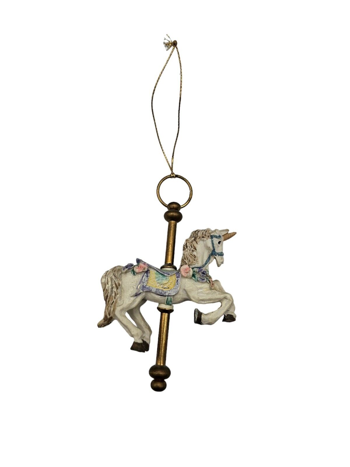 Vintage 1990s Unicorn Christmas Ornament Carousel Horse Hand Painted