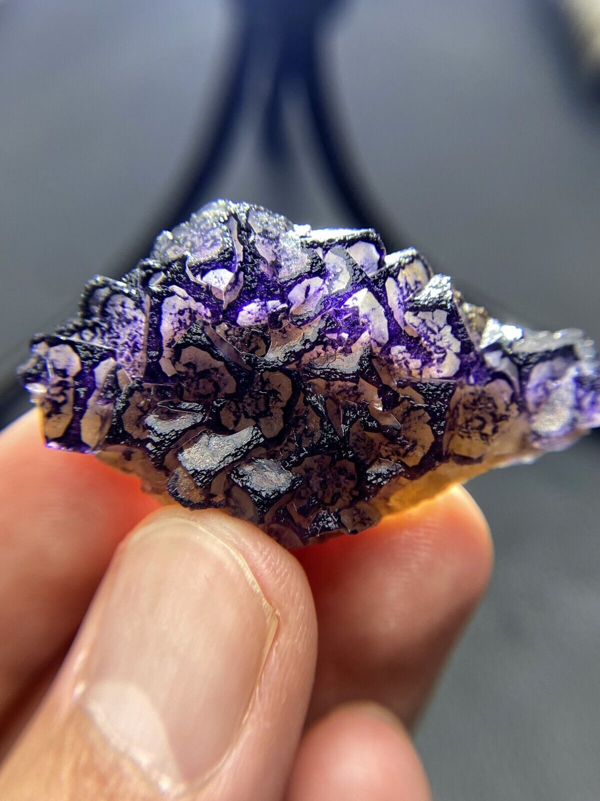 Unique natural purple pattern translucent cubic fluorite mineral crystal, China