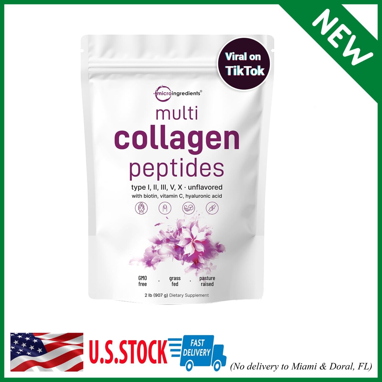 Multi Collagen Peptides 2lb, Hydrolyzed Protein Peptides | Type I,...