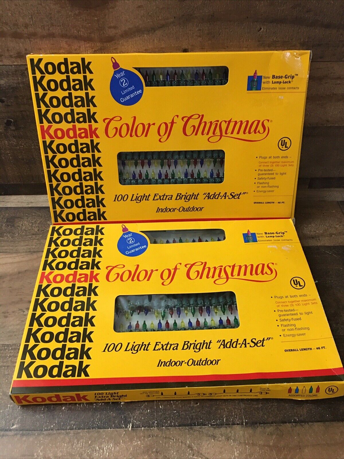 2 VTG Kodak Color Of Christmas Indoor/Outdoor Multicolored 100 Light Sets 1991