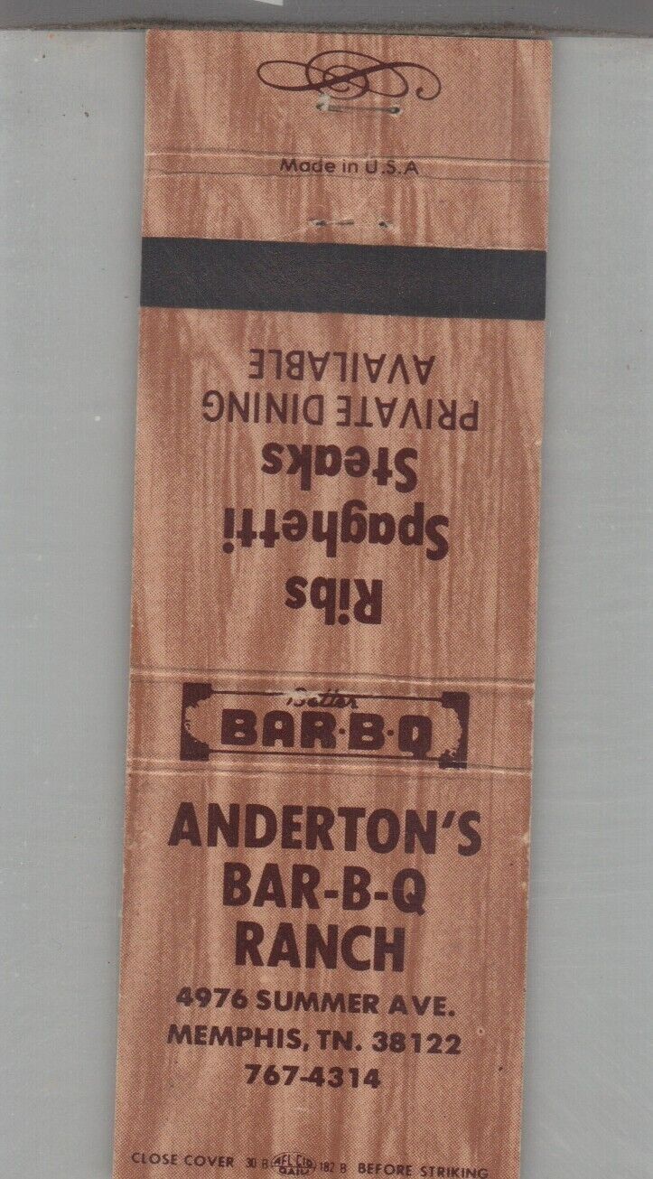 Matchbook Cover Anderton's Bar-B-Q Ranch Memphis, TN