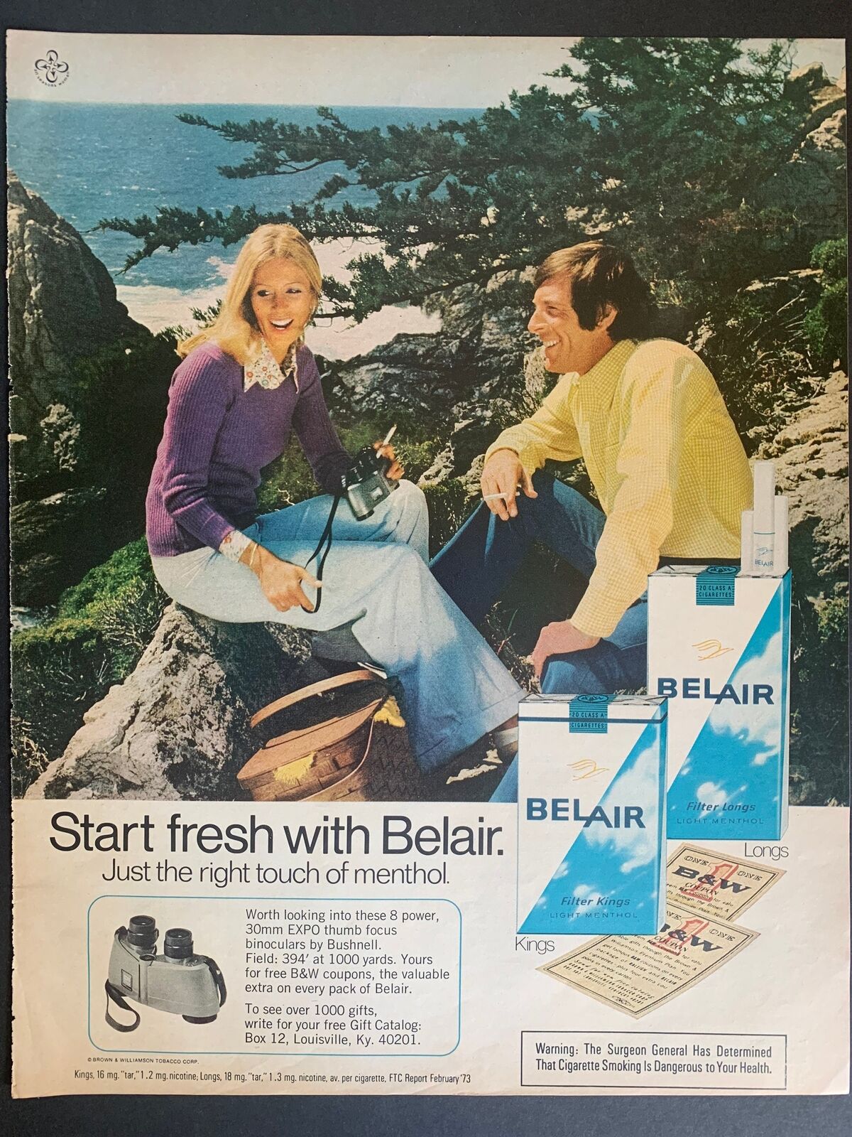 Vintage 1973 Belair Menthol Cigarettes Ad