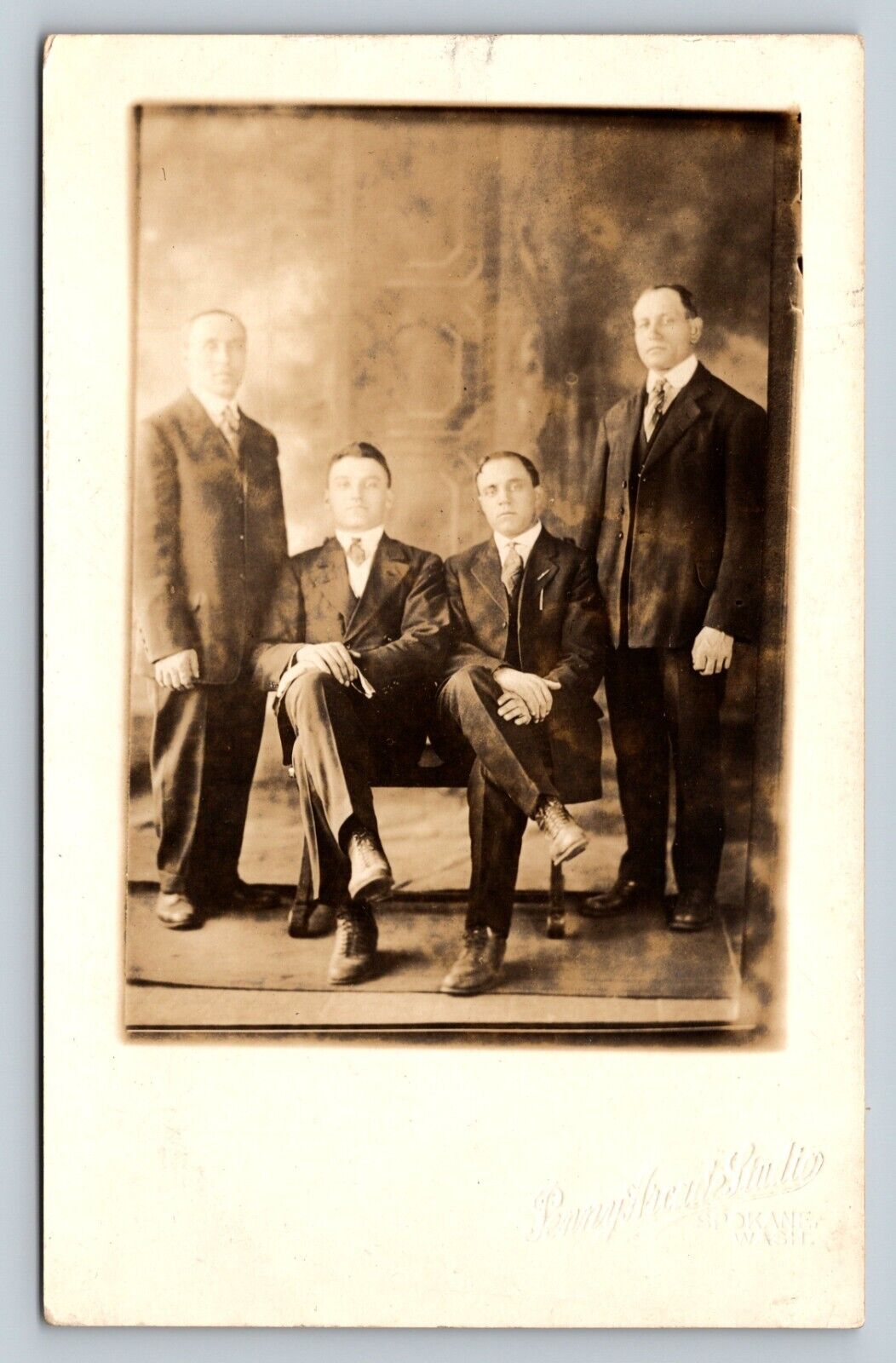RPPC Four Men Posing in Suits Slick Hair AZO 1918-1930 VTG Postcard 1438