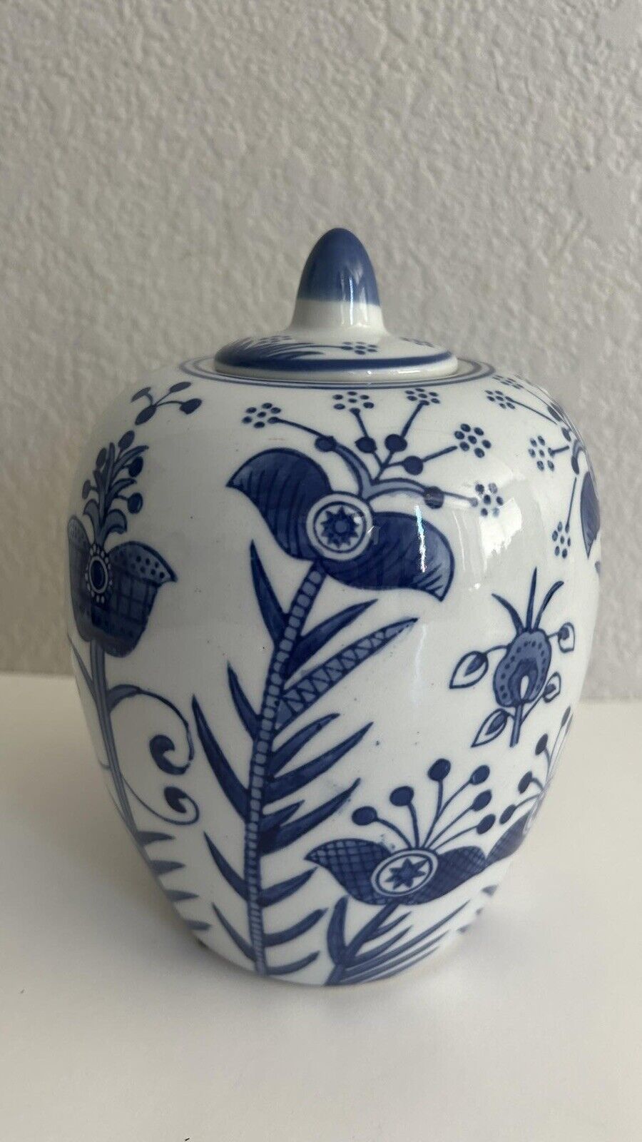 Blue & White Decorative Chinoiserie Floral Jar