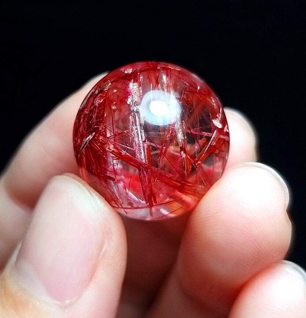 TOP 8G Natural Red Rutilated Quartz Sphere Ball Crystal Stone Healing  QC111