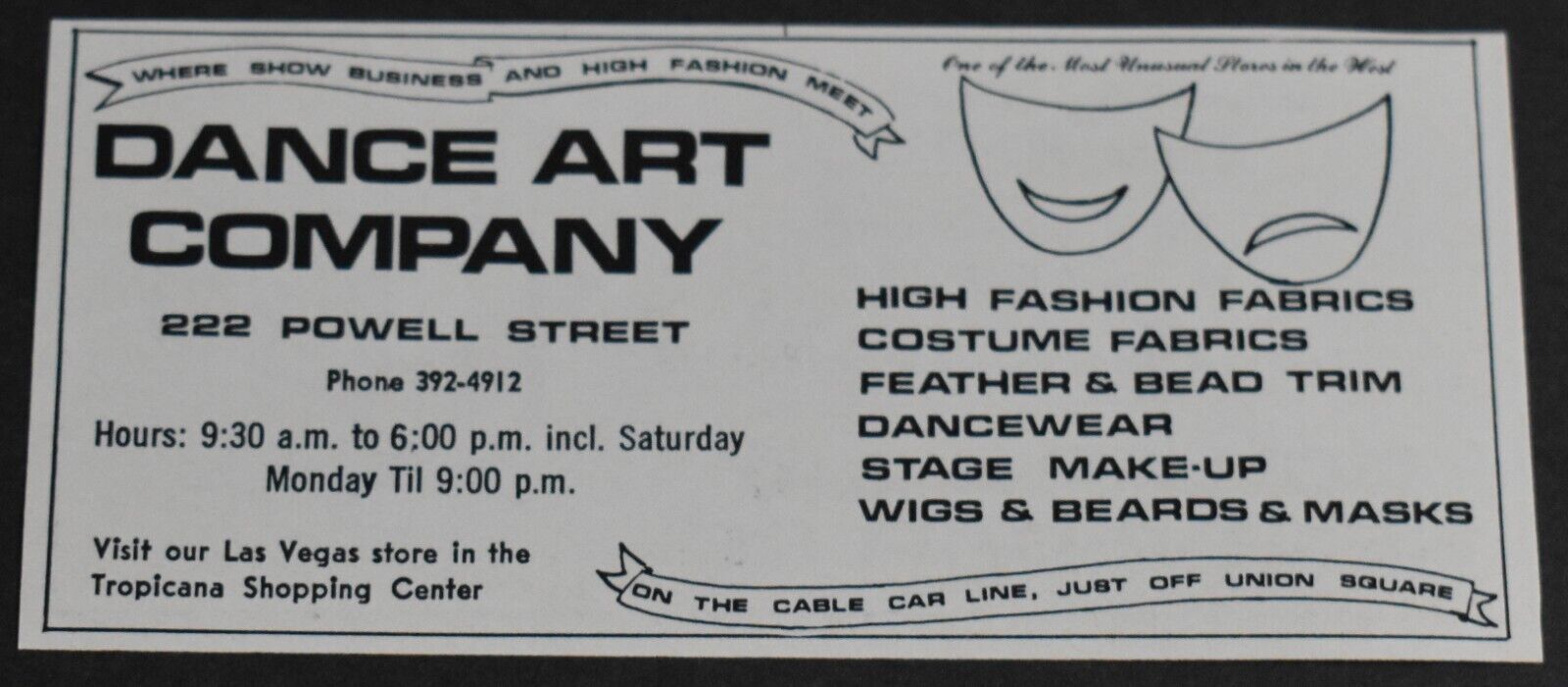 1969 Print Ad San Francisco Dance Art Company 222 Powell St Fashion Fabrics