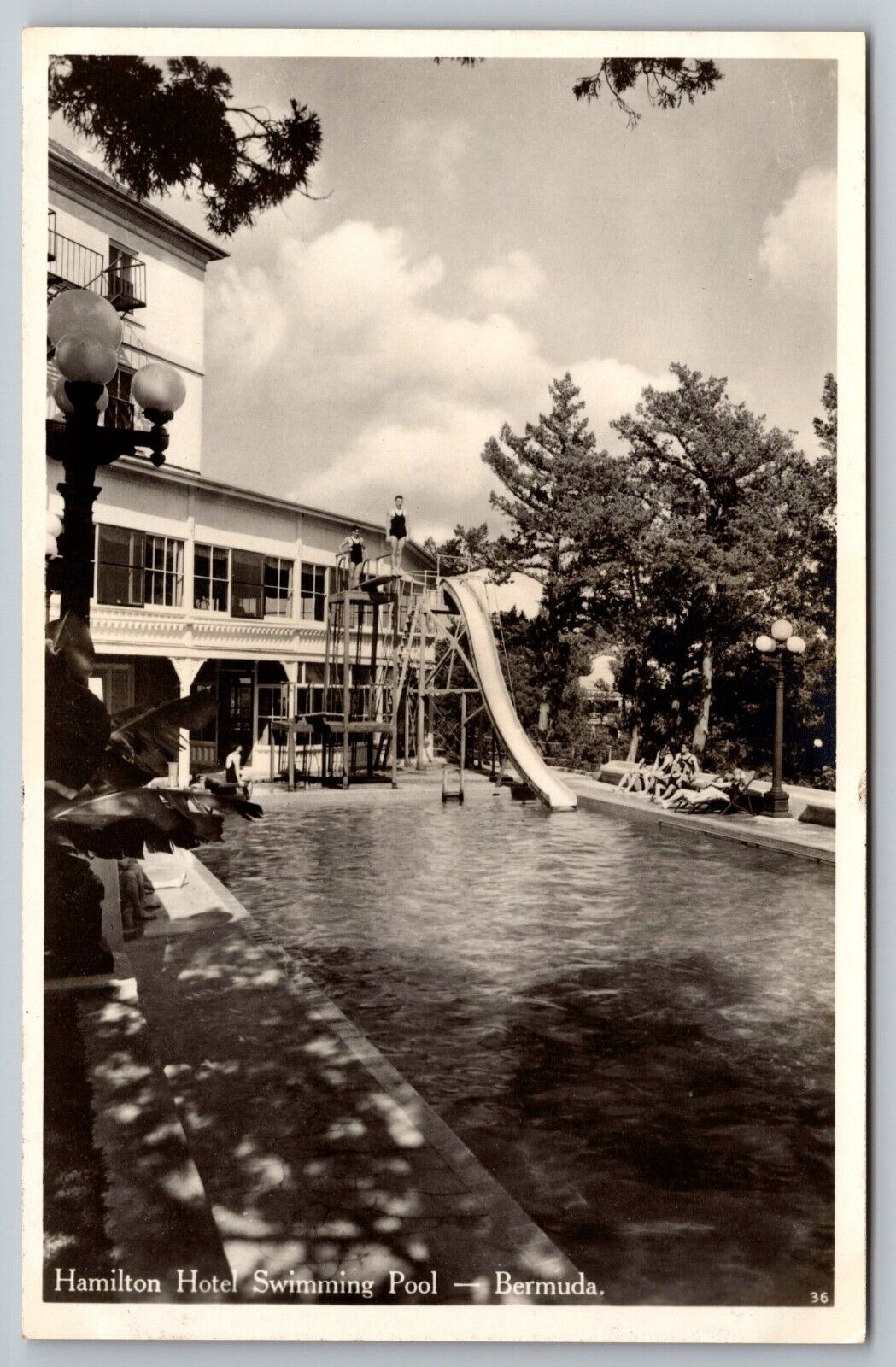 Hamilton Hotel Swimming Pool with Slide. Bermuda Real Photo Postcard. RPPC