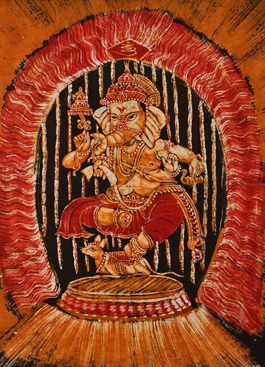 Dancing Ganesha Batik Painting On Cotton Hindu Mythology Collectible