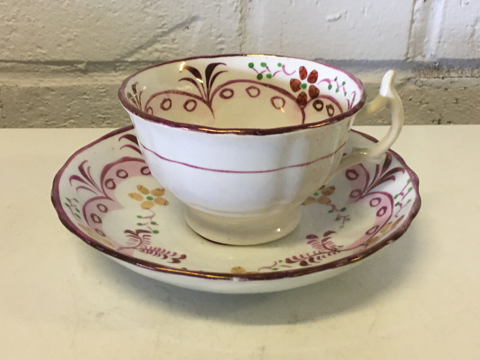 Antique 18th / 19th Century English Porcelain Cup & Saucer w/ Floral Decoration