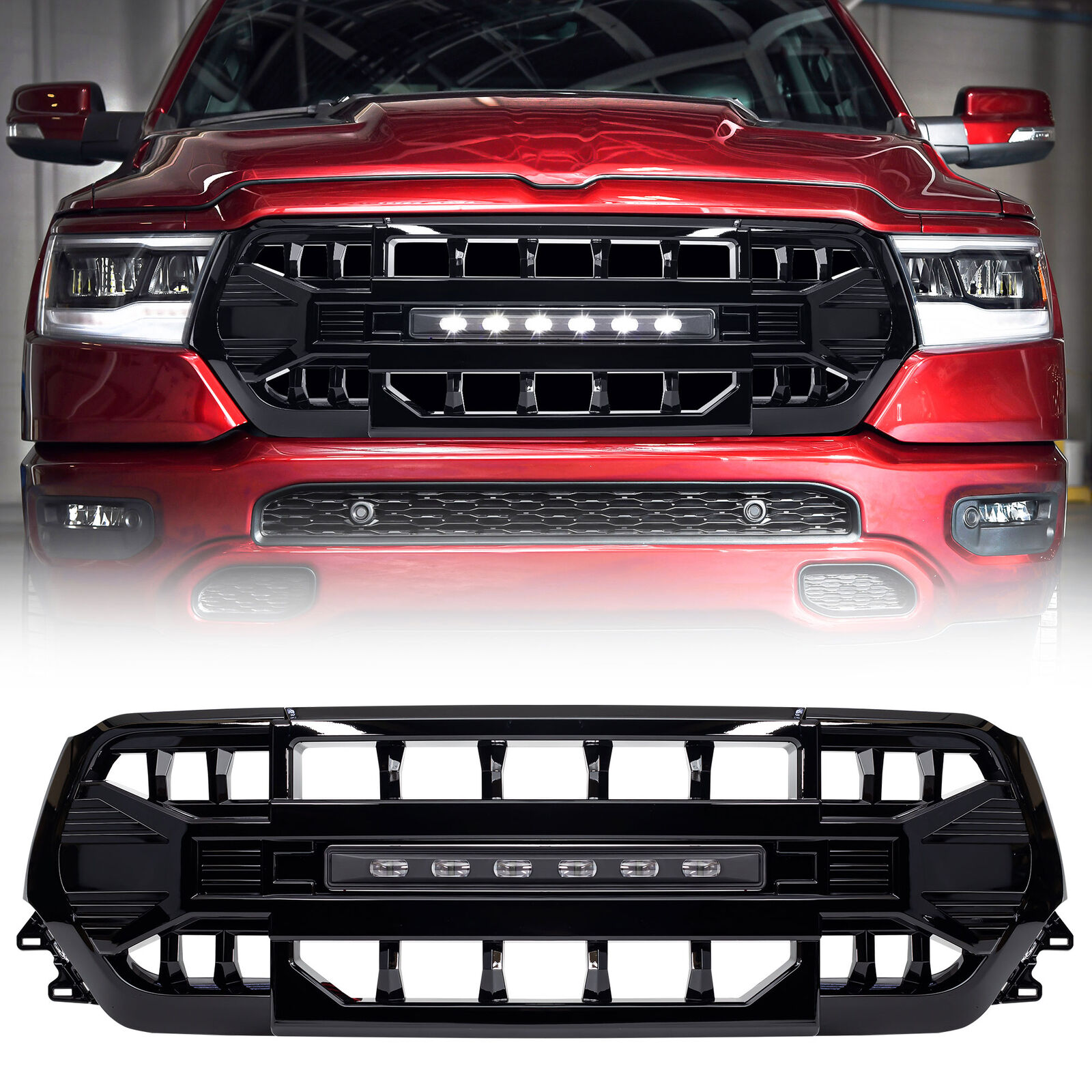 AMERICAN MODIFIED Armor Front Grille for 2019 to 2024 Dodge Ram, Glossy Black