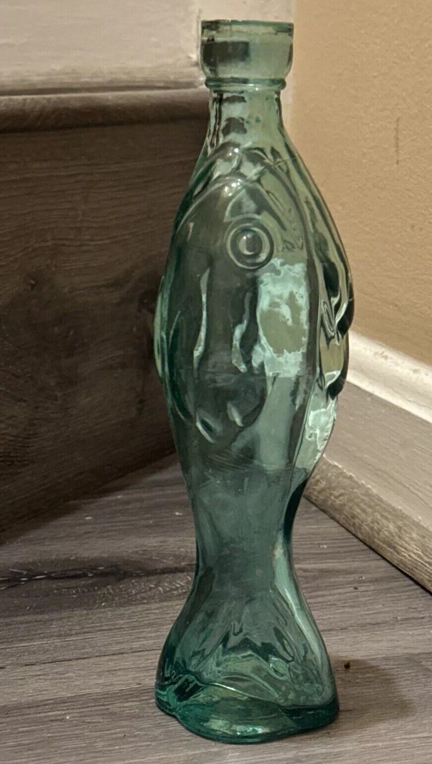 Art Glass Fish Shape Clear Blue Green Glass Bottle