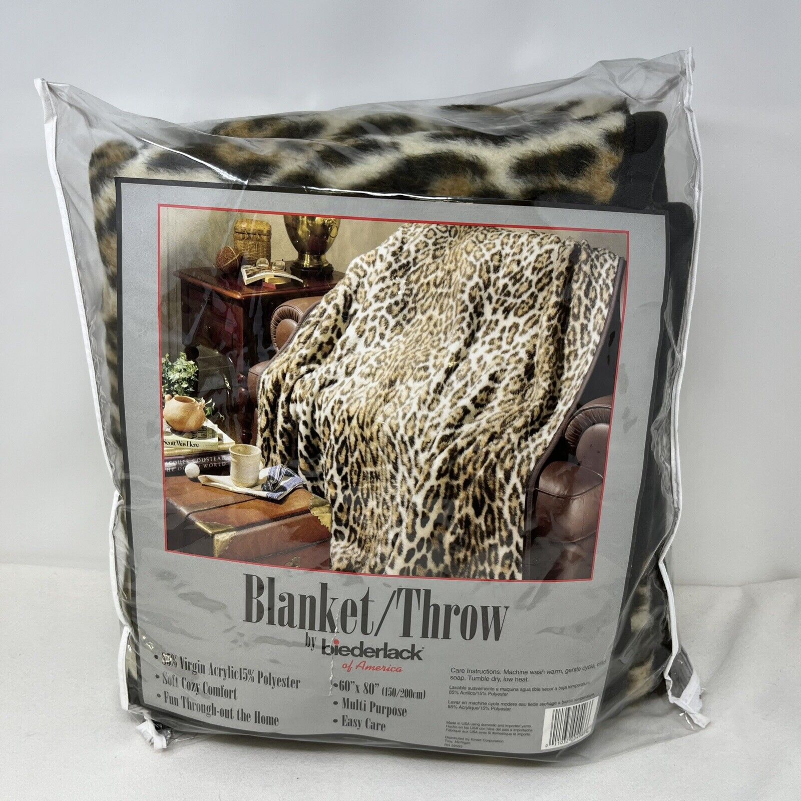 Biederlack Acrylic Blanket Throw Leopard Print Made in USA Plush Cheetah 60 x 80
