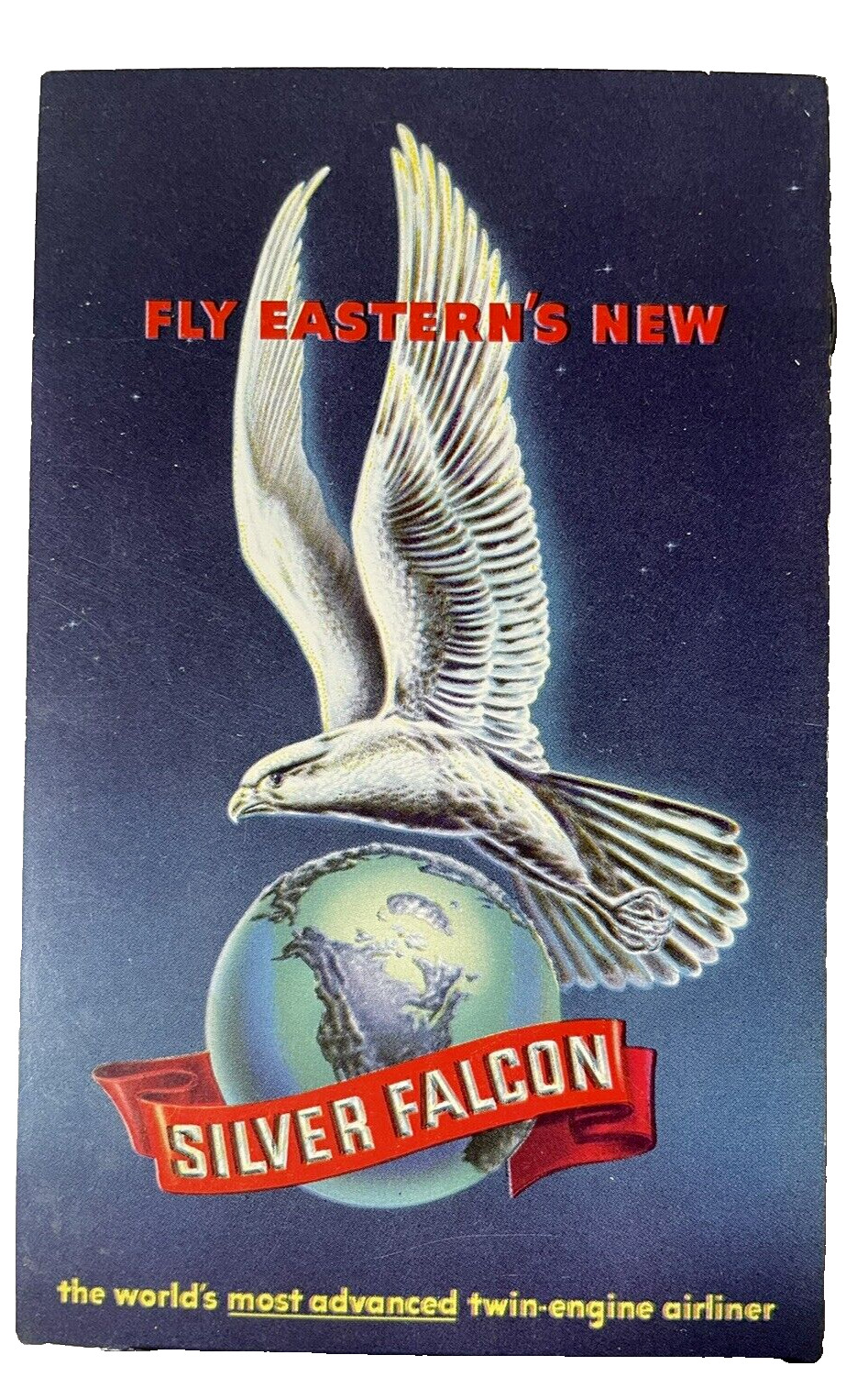 1950 Eastern Airlines Silver Falcon New Advertising postcard Glenn Martin Co NOS