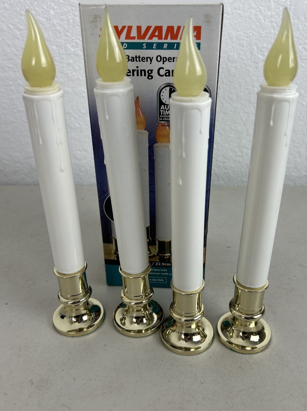 Sylvania Battery-Operated Flickering LED Candle Lamps Flame Auto Timer 4 Per Box