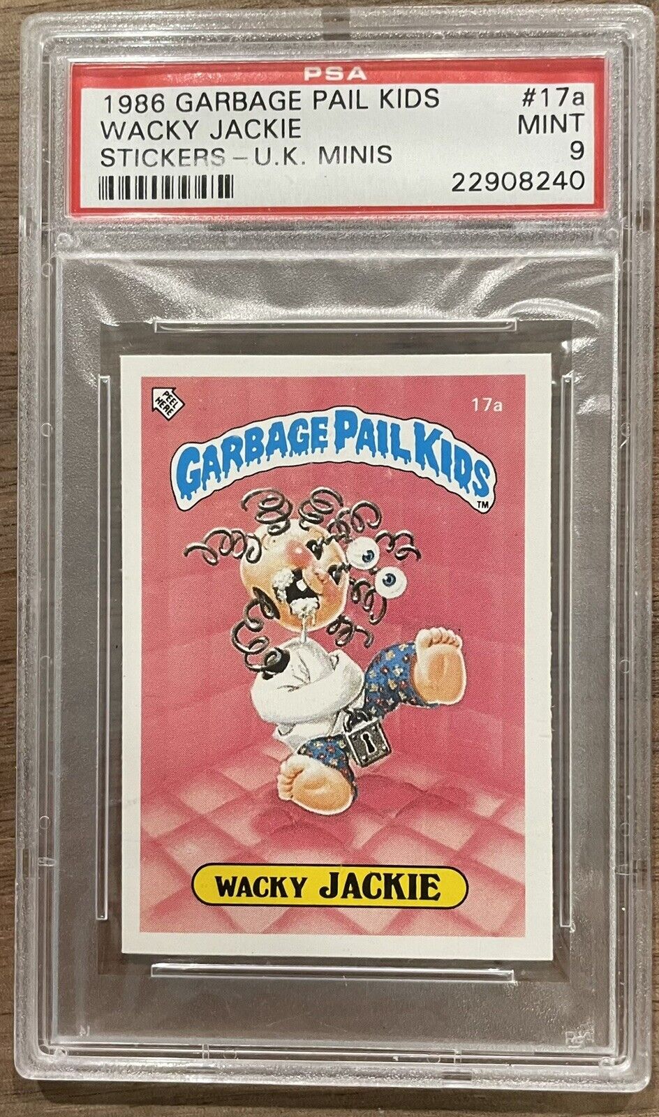 1986 Garbage Pail Kids Stickers   Wacky Jackie  UK Minis #17a  PSA 9  MINT
