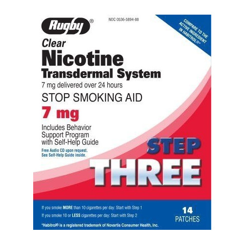 Rugby Step 3 Clear Nicotine Transdermal System Stop Smoking Aid 7mg 14 Patches