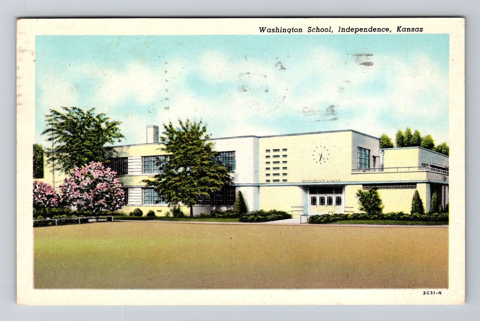 Independence KS-Kansas, Washington School, Vintage Postcard