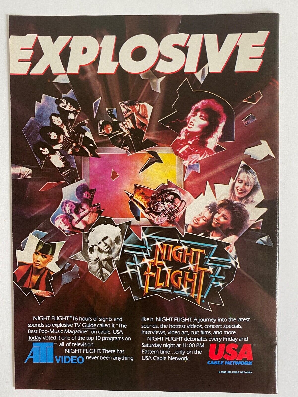 1986 USA Cable Network  KISS Def Leppard Explosive Magazine Print Ad 