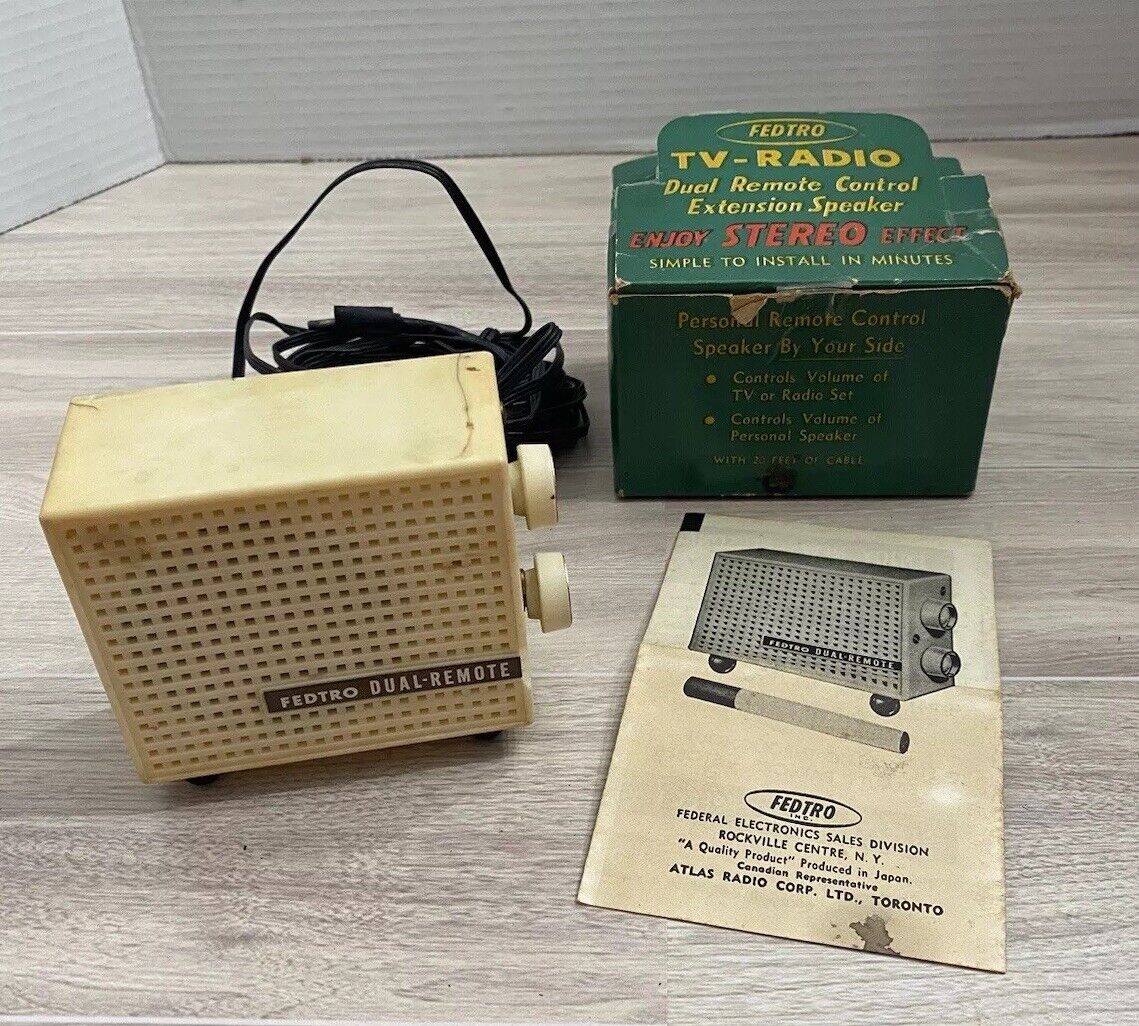 Vintage Fedtro TV/Radio Personal Dual Remote Control Extension Speaker w/ Box