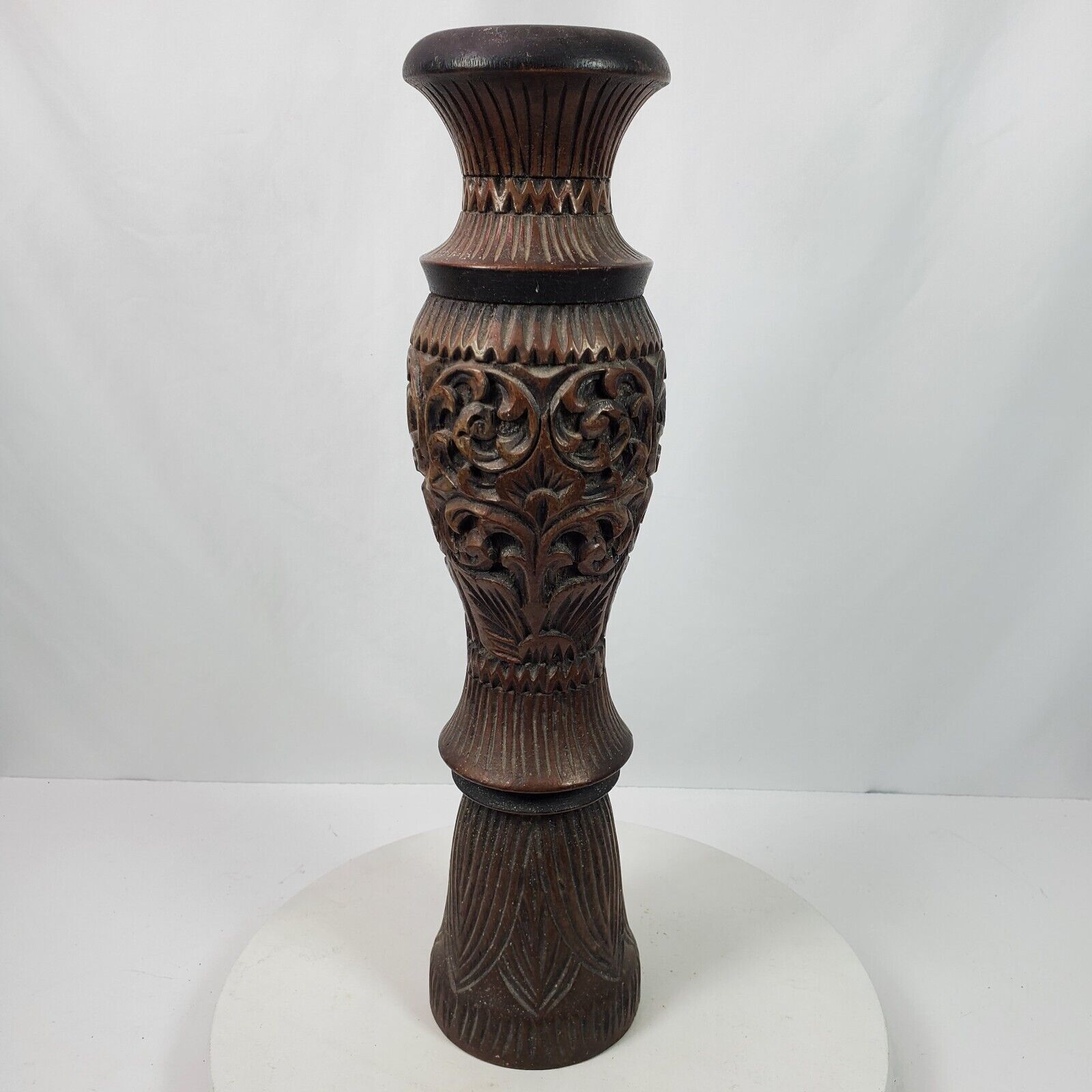 Vintage 1996 Hand Carved BIG Candle Stick Holder From Malysia 20 Inch Tall